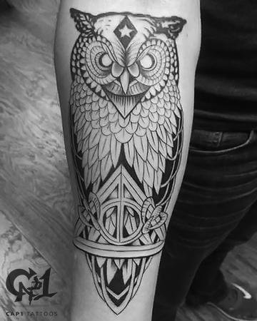 Tattoos - Deathly Hallows Owl Tattoo - 126064